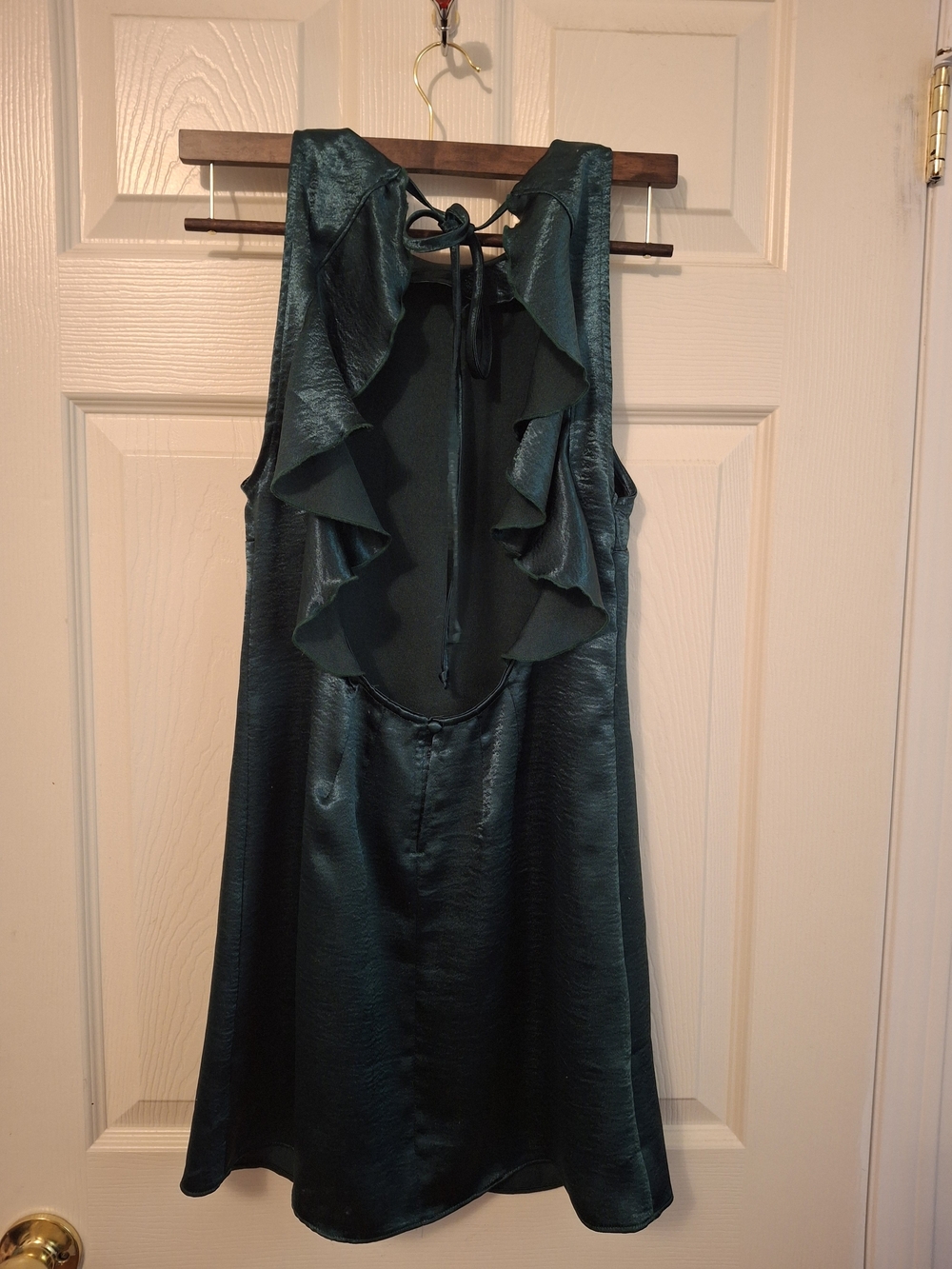 Free People Forest Green  Backless Ruffle Slip Mini Dress. Extra Small.